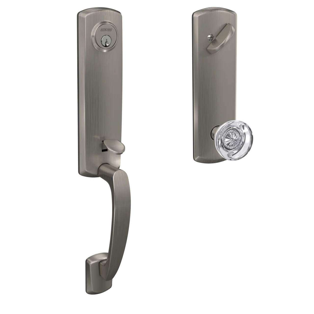 Schlage Custom Greenwich 3/4 Trim Single Cylinder Handleset with Hobson Glass Knob — Aged Bronze
