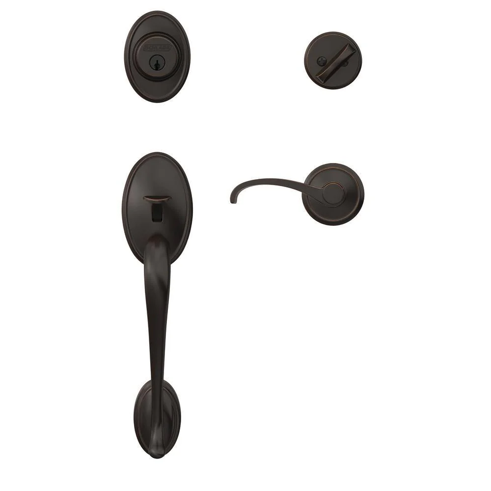 Schlage Custom Wakefield Aged Bronze Single Cylinder Door Handleset with Whitney Lever - Image 2