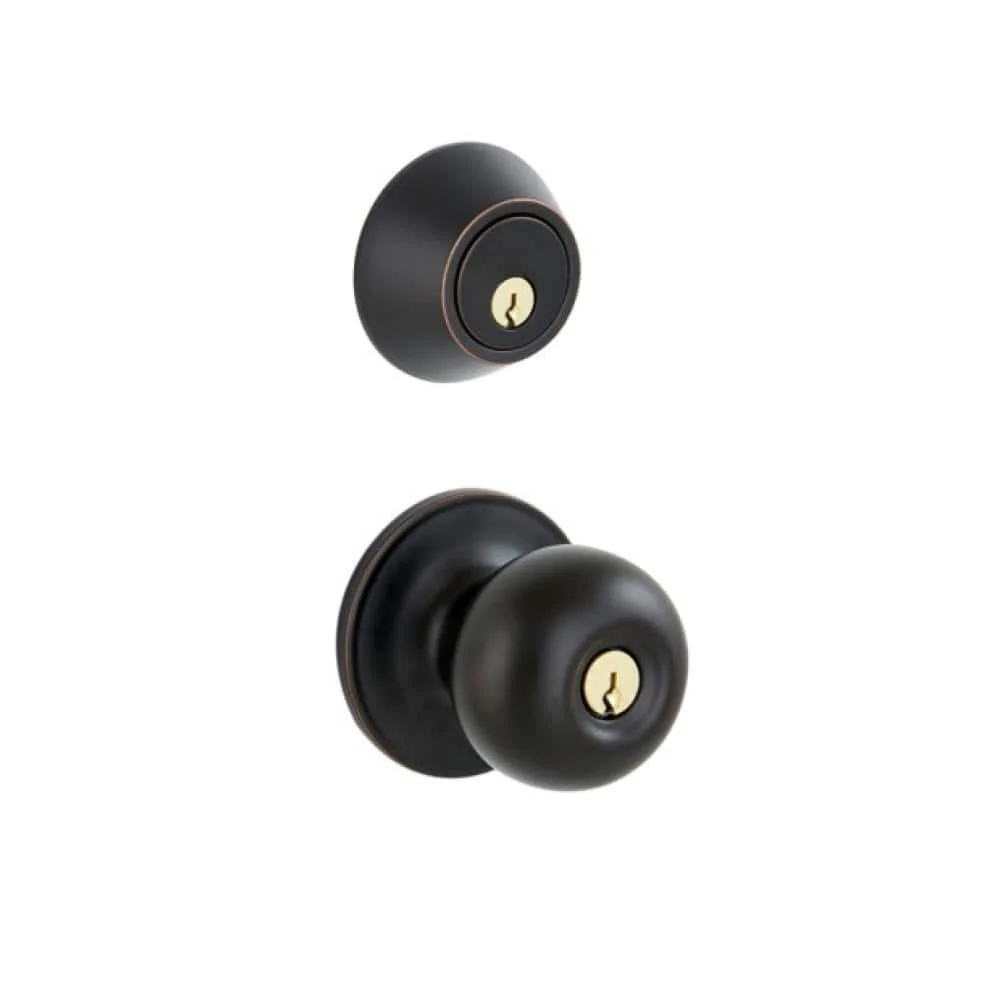 Schlage ESSENTIALS Jeffir Aged Bronze Single Cylinder Deadbolt & Keyed Entry Knob Combo Pack