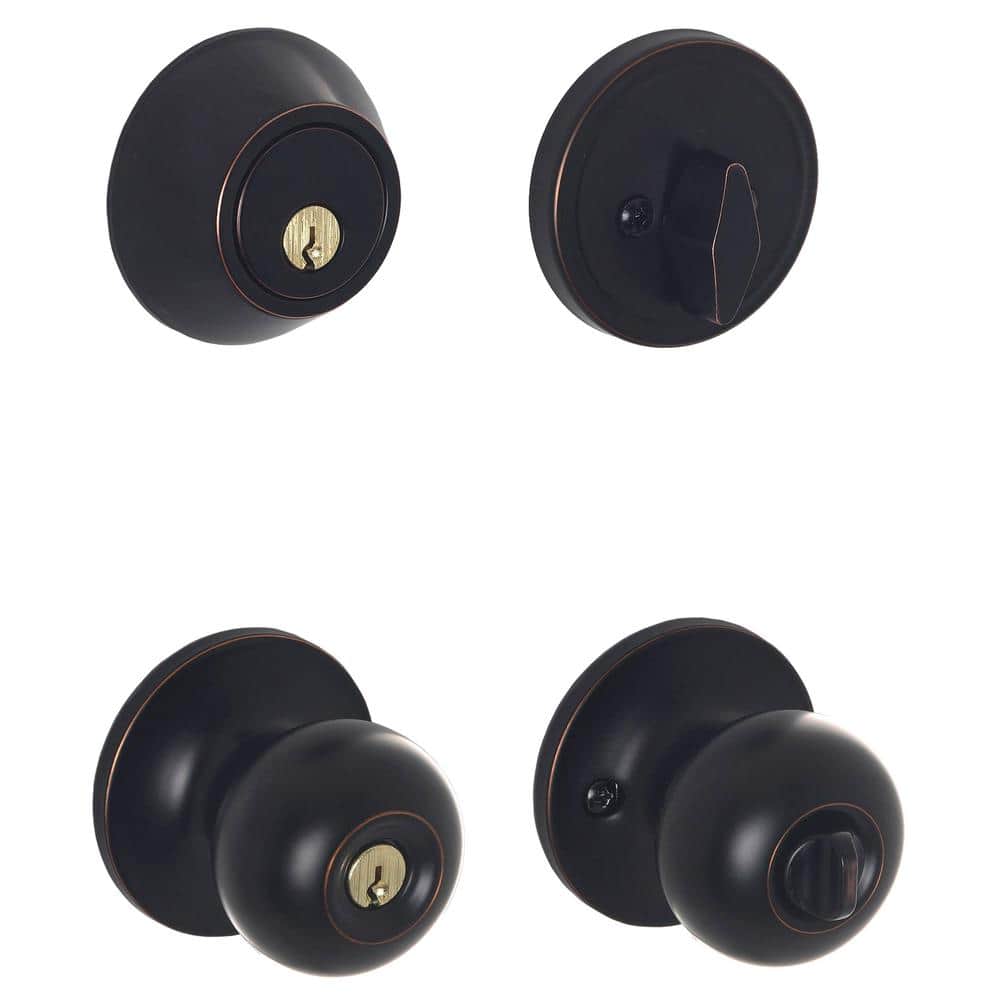 Schlage ESSENTIALS Jeffir Aged Bronze Single Cylinder Deadbolt & Keyed Entry Knob Combo Pack - Image 2