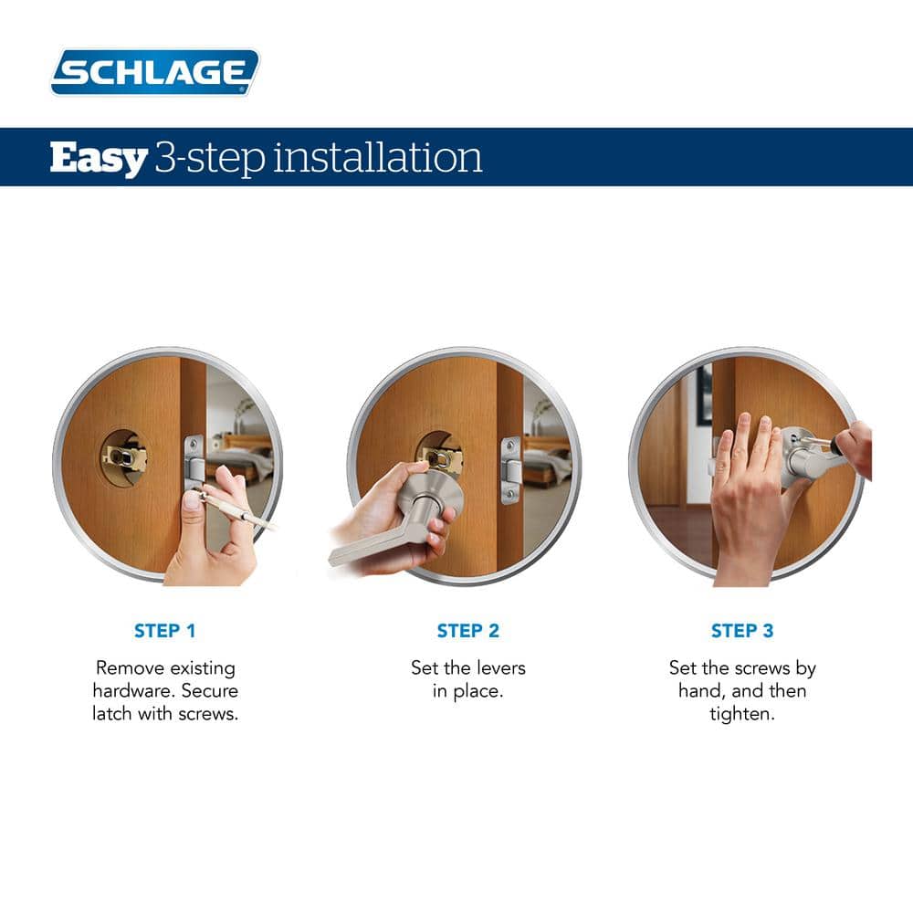Schlage Flair Satin Nickel Privacy Bed/Bath Door Lever, F40 FLA 619 - Image 3