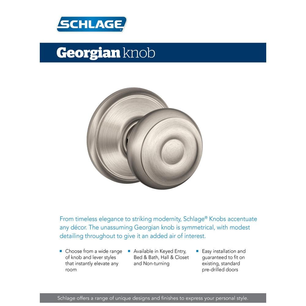 Schlage Georgian Satin Nickel Dummy Door Knob, Round Backplate - Image 6