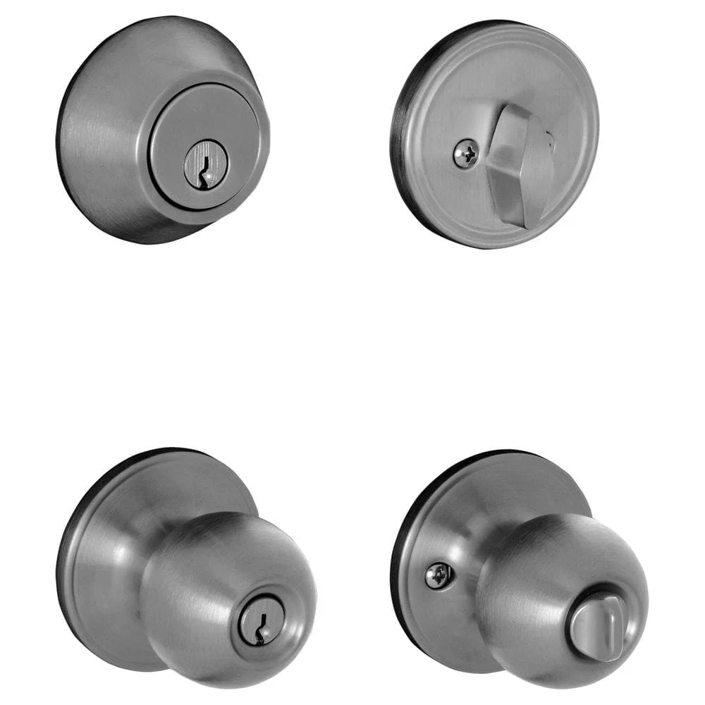 Schlage Morrow Keyed Entry Knob and Stainless Steel Single Cylinder Deadbolt Project Pack - Image 2