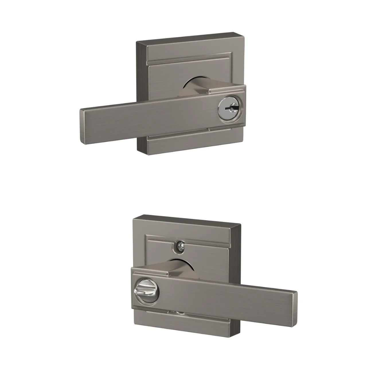 Schlage Northbrook Satin Nickel Keyed Entry Door Lever with Upland Trim - Image 4