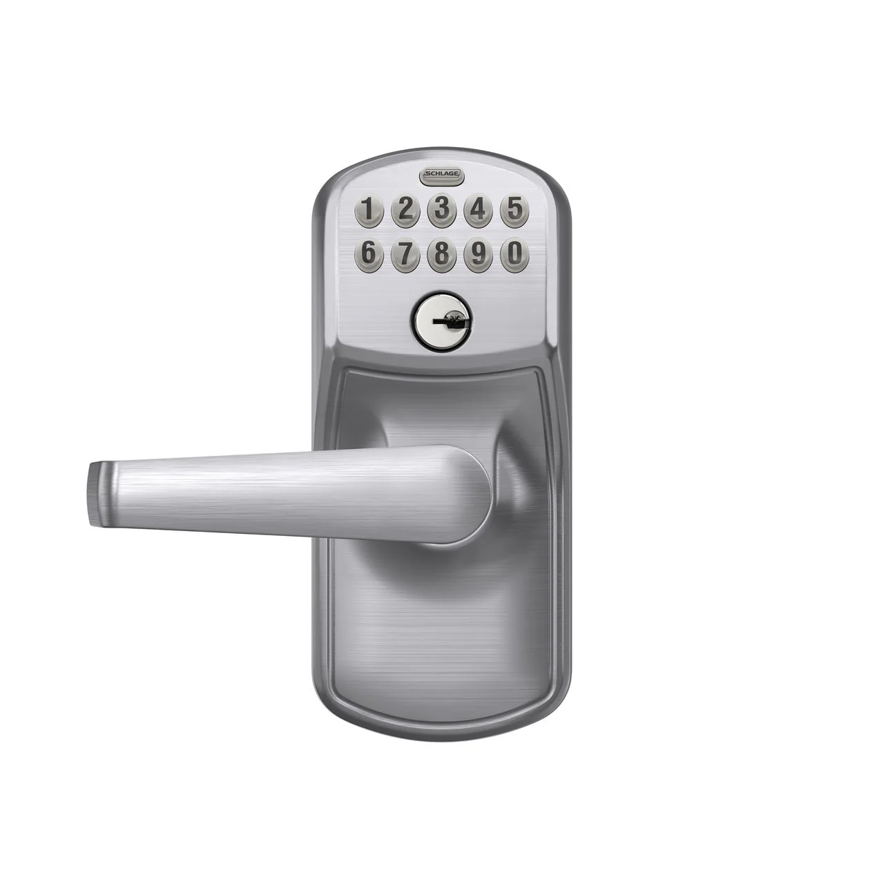 Schlage Plymouth Satin Chrome Electronic Door Lock with Elan Lever, Flex Lock - Image 2