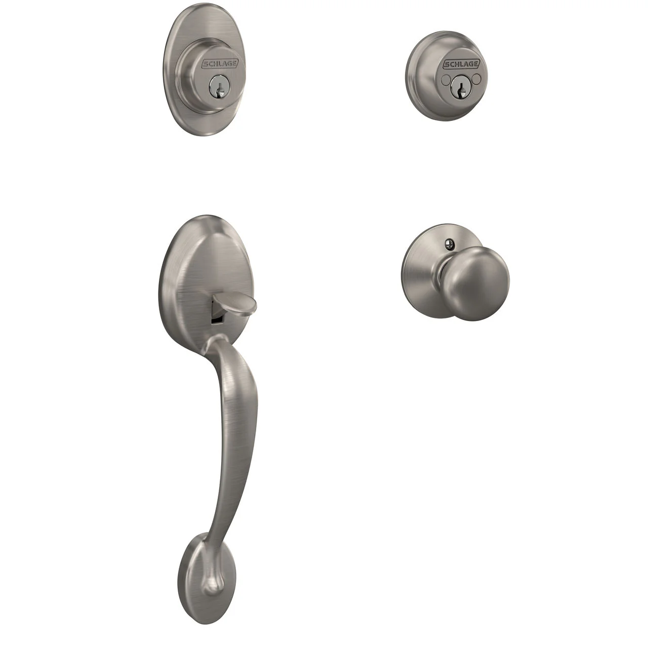 Schlage Plymouth Satin Nickel Double Cylinder Deadbolt with Plymouth Knob Door Handleset