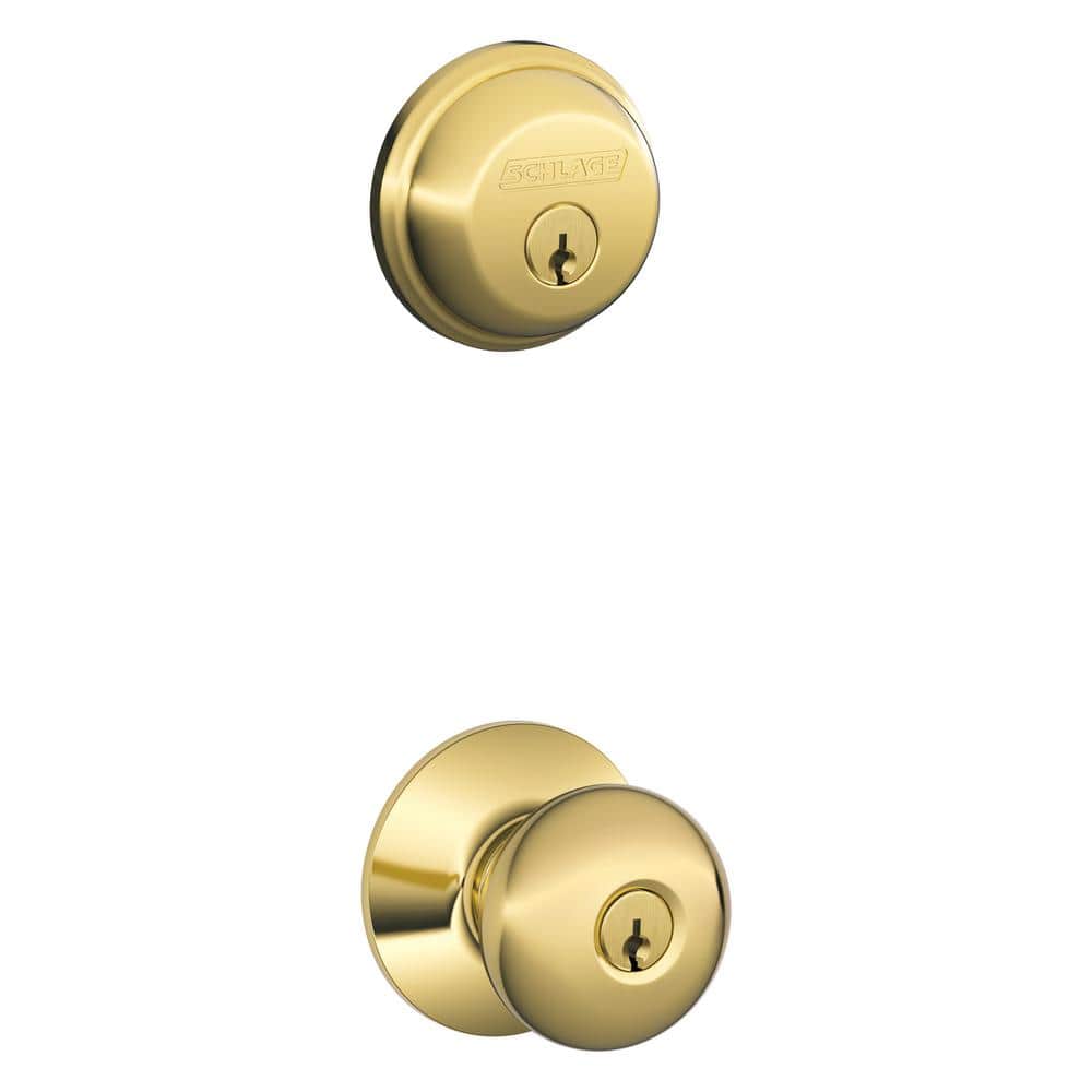 Schlage Plymouth Single Cylinder Bright Brass Knob Combo Pack with Deadbolt - Image 2