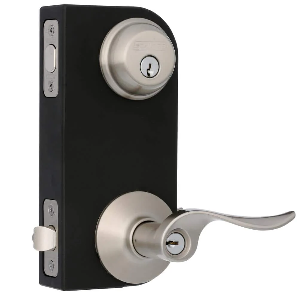 Schlage Sacramento Satin Nickel Single Cylinder Deadbolt and Keyed Entry Door Lever Combo Pack - Image 3