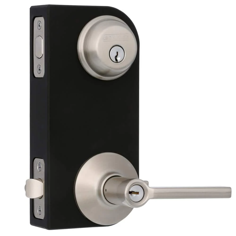 Schlage Satin Nickel Single Cylinder Deadbolt with Latitude Keyed Entry Lever Combo Pack - Image 2