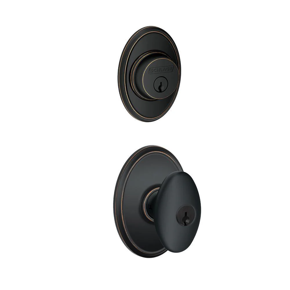 Schlage Wakefield Aged Bronze Single Cylinder Deadbolt with Siena Entry Door Knob Combo Pack