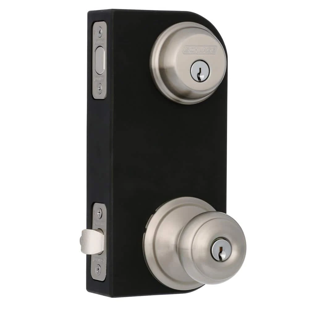 Schlage Wakefield Satin Nickel Single Cylinder Deadbolt with Georgian Keyed Entry Door Knob Combo Pack - Image 2