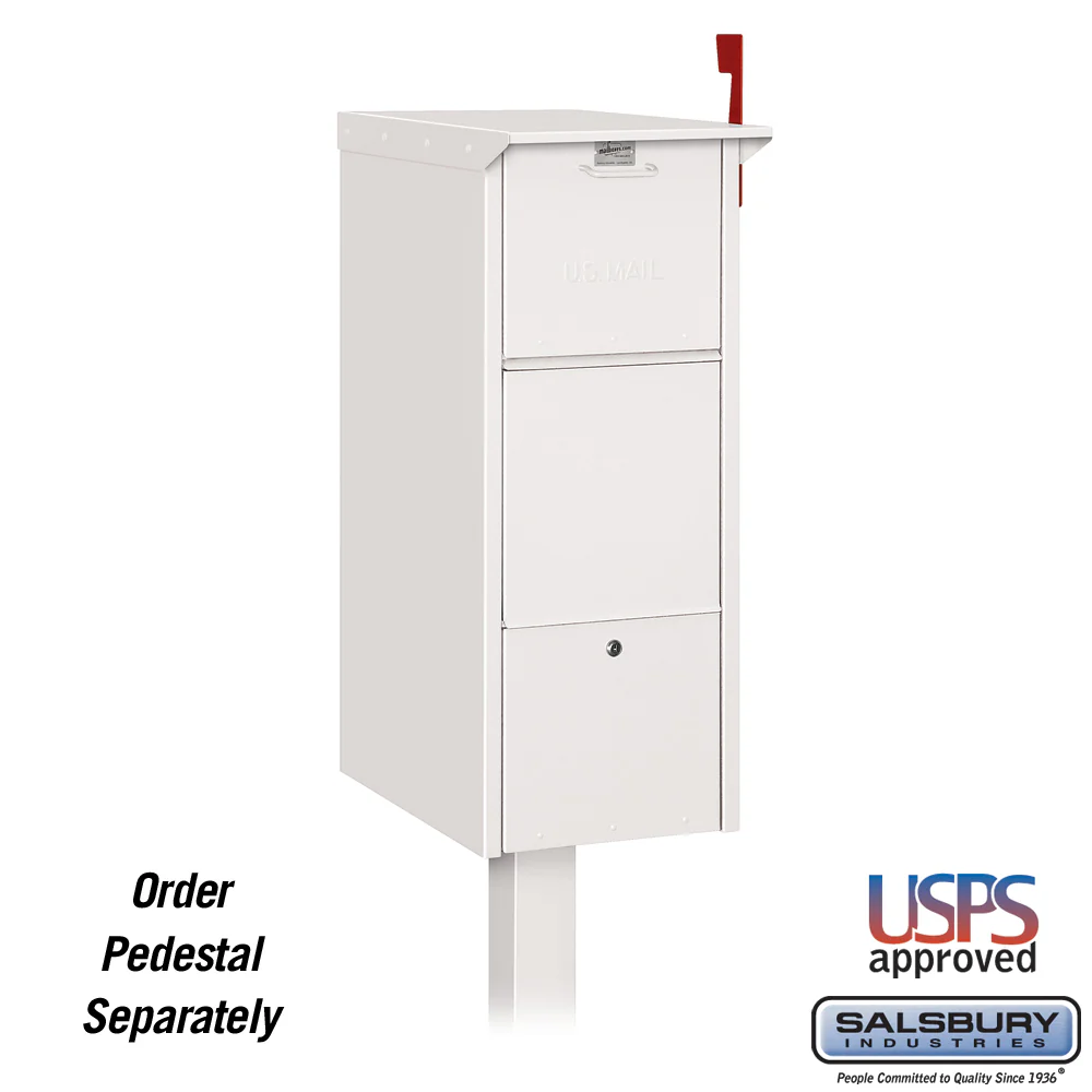 Secure White Mail Package Drop Box with Locking Doors and Signal Flag