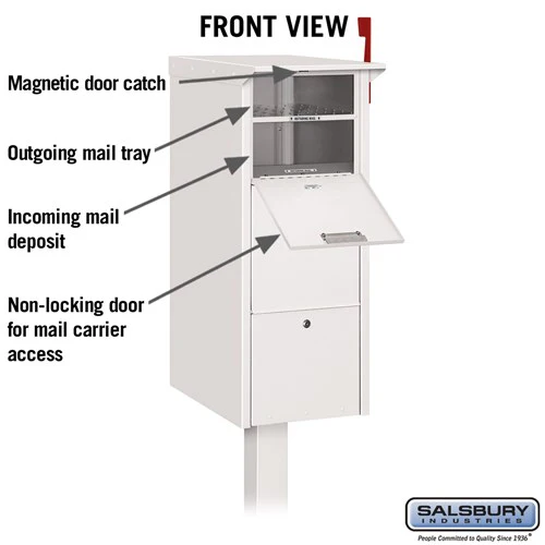 Secure White Mail Package Drop Box with Locking Doors and Signal Flag - Image 2