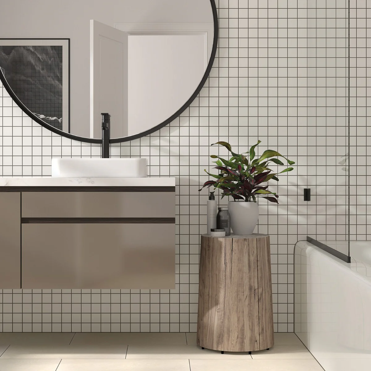Serenity Pearl Beige 2x2 Matte Porcelain Mosaic Tile - Lux Tile - Image 2