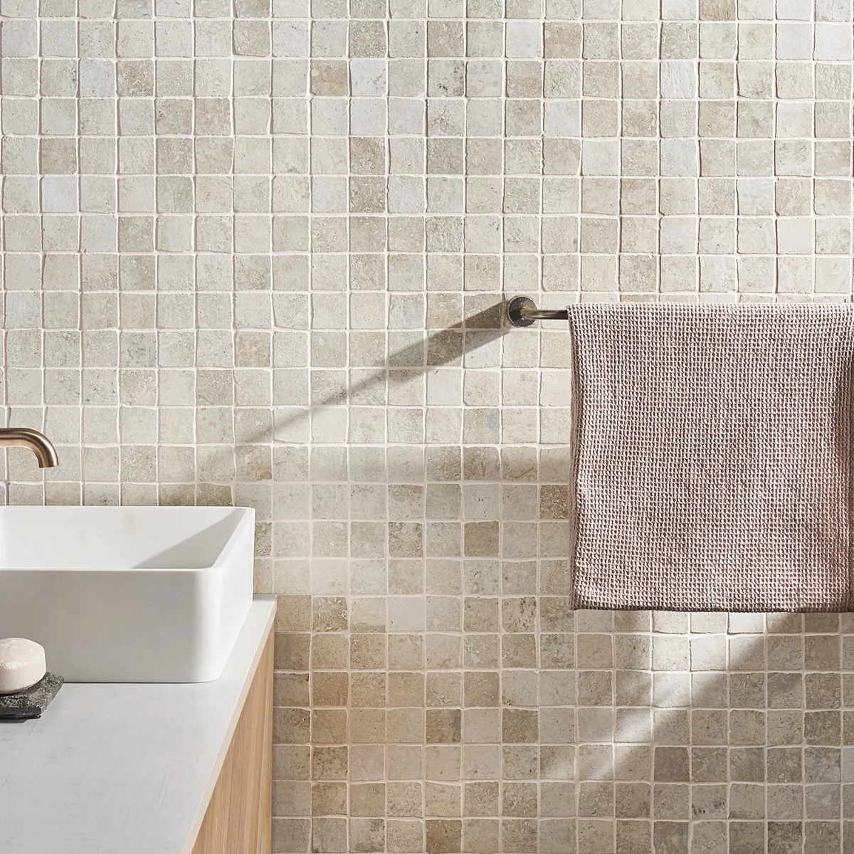 Seville Olimpia White 2x2 Porcelain Mosaic Tile - Travertine Look