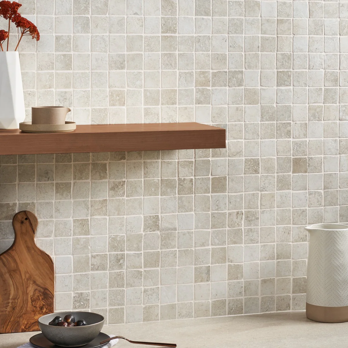 Seville Olimpia White 2x2 Porcelain Mosaic Tile - Travertine Look - Image 3