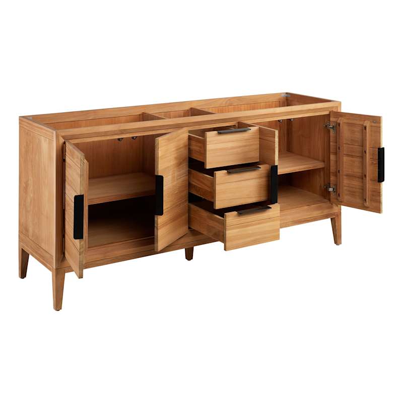 Signature Hardware Aliso 72" Freestanding Teak Double-Basin Vanity Set with Cabinet, Marble Top, and Rectangular Undermount Sinks – Single Faucet Holes - Image 3