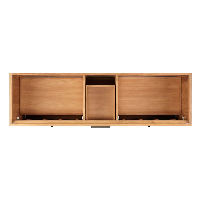 Signature Hardware Aliso 72" Freestanding Teak Double-Basin Vanity Set with Cabinet, Marble Top, and Rectangular Undermount Sinks – Single Faucet Holes - Image 5