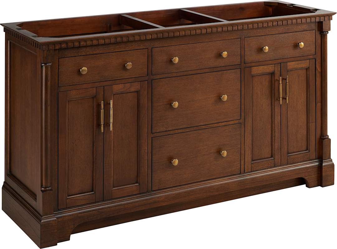 Signature Hardware Claudia 60" Mahogany Double-Basin Vanity Set with Cabinet, Quartz/Marble Top, Rectangular Undermount Sinks, 8" Widespread Faucet Holes - Image 2