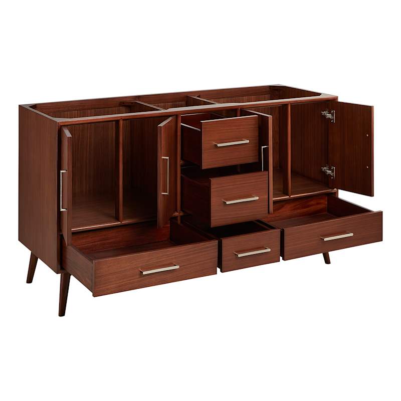 Signature Hardware Novak 60" Double Vanity Set – Mahogany Cabinet, Rectangular Porcelain Sinks, 8" Widespread Faucet Holes - Image 5