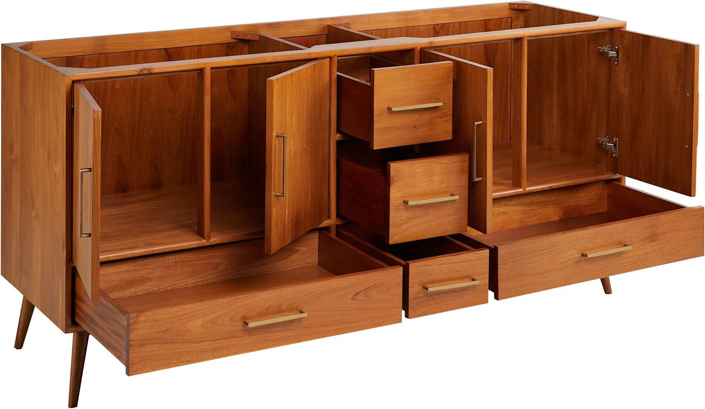 Signature Hardware Novak 72-inch Freestanding Teak Double-Basin Vanity Set with Cabinet, 73-inch Vanity Top, Rectangular Undermount Sinks, Single Faucet Holes - Image 3