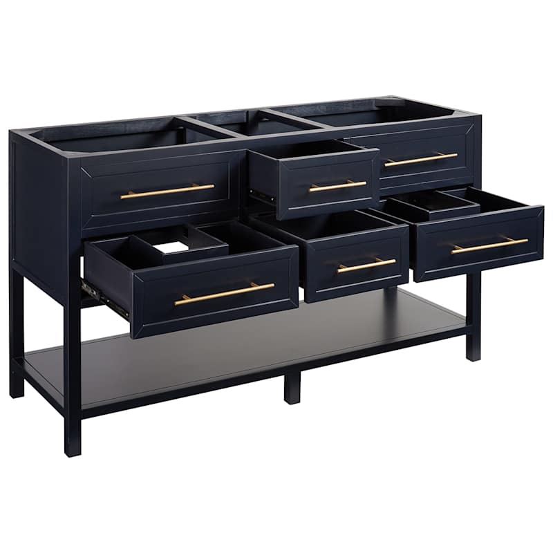 Signature Hardware Robertson 60" Mahogany Wood Double Vanity Cabinet Only – Midnight Navy Blue - Image 2