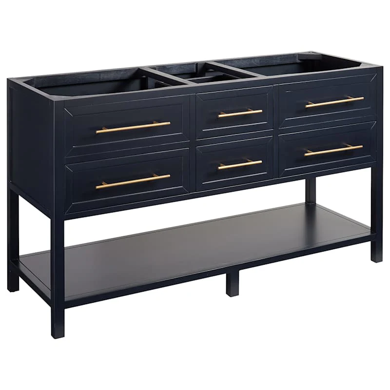 Signature Hardware Robertson 60" Mahogany Wood Double Vanity Cabinet Only – Midnight Navy Blue - Image 3