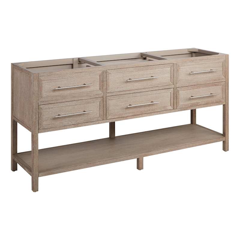 Signature Hardware Robertson 72" Double Vanity Set – Brushed White Mahogany Cabinet, Quartz Top, Rectangular Undermount Sinks, 8" Widespread / 1-1/2" Faucet Holes - Image 2