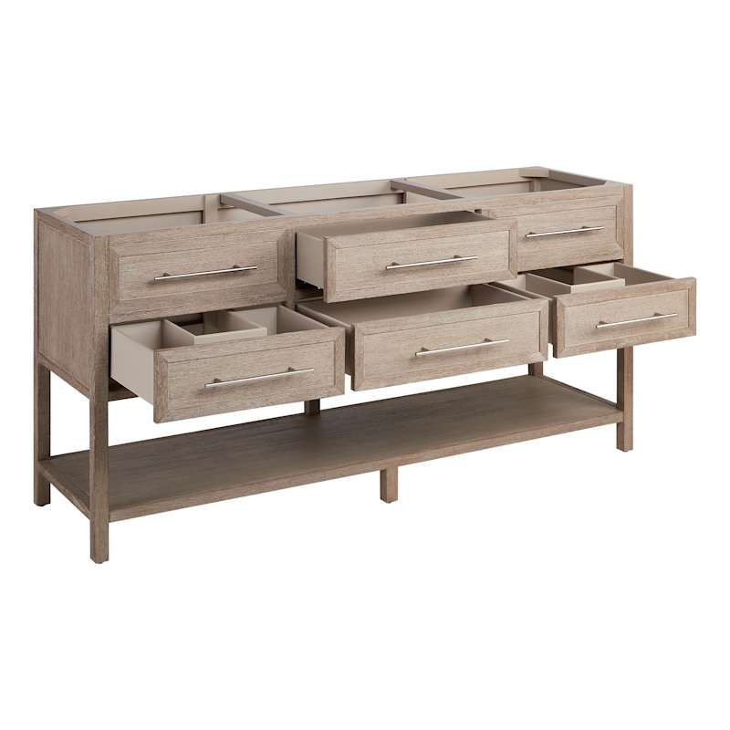 Signature Hardware Robertson 72" Double Vanity Set – Brushed White Mahogany Cabinet, Quartz Top, Rectangular Undermount Sinks, 8" Widespread / 1-1/2" Faucet Holes - Image 3