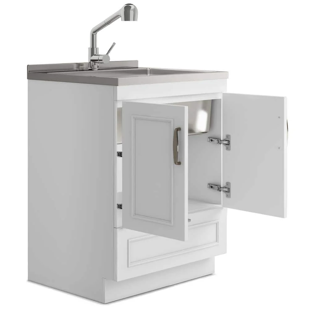 Simpli Home Cardinal 28-Inch Utility Laundry Sink with Cabinet - Pure White - Image 3