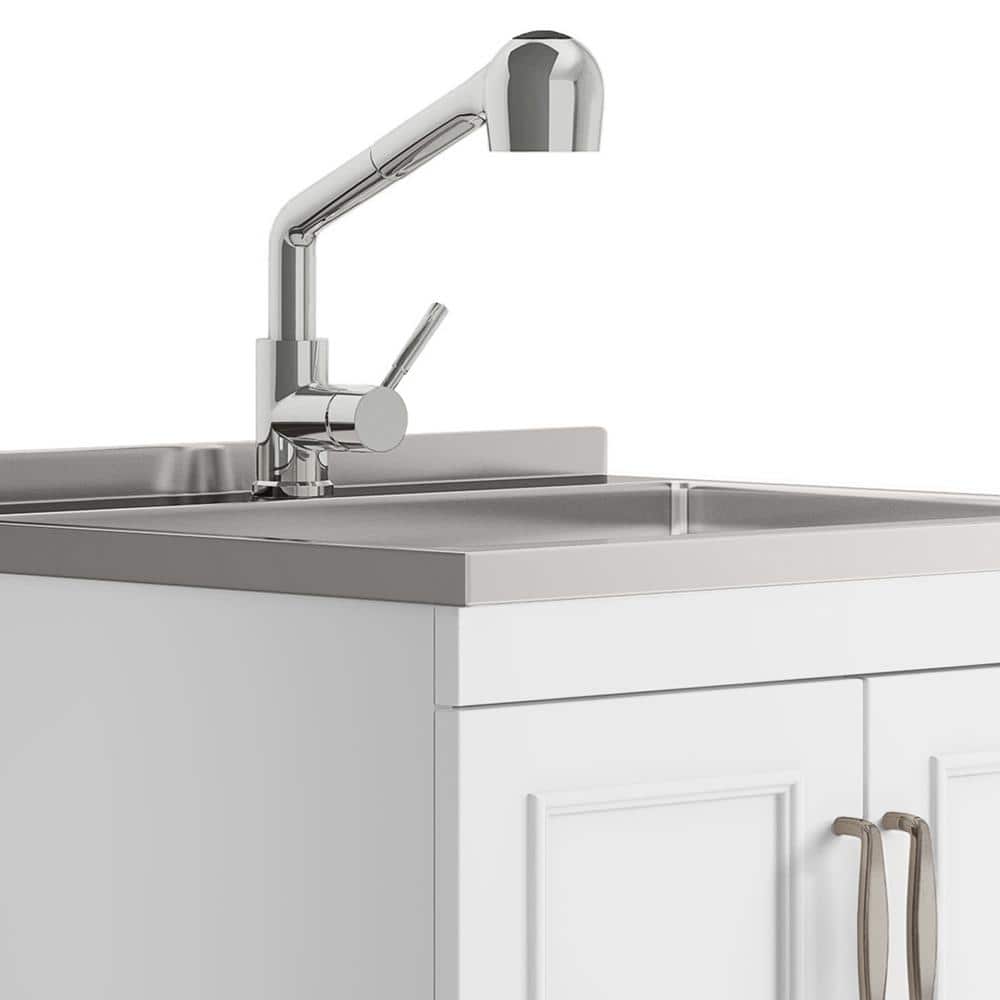 Simpli Home Cardinal 28-Inch Utility Laundry Sink with Cabinet - Pure White - Image 6