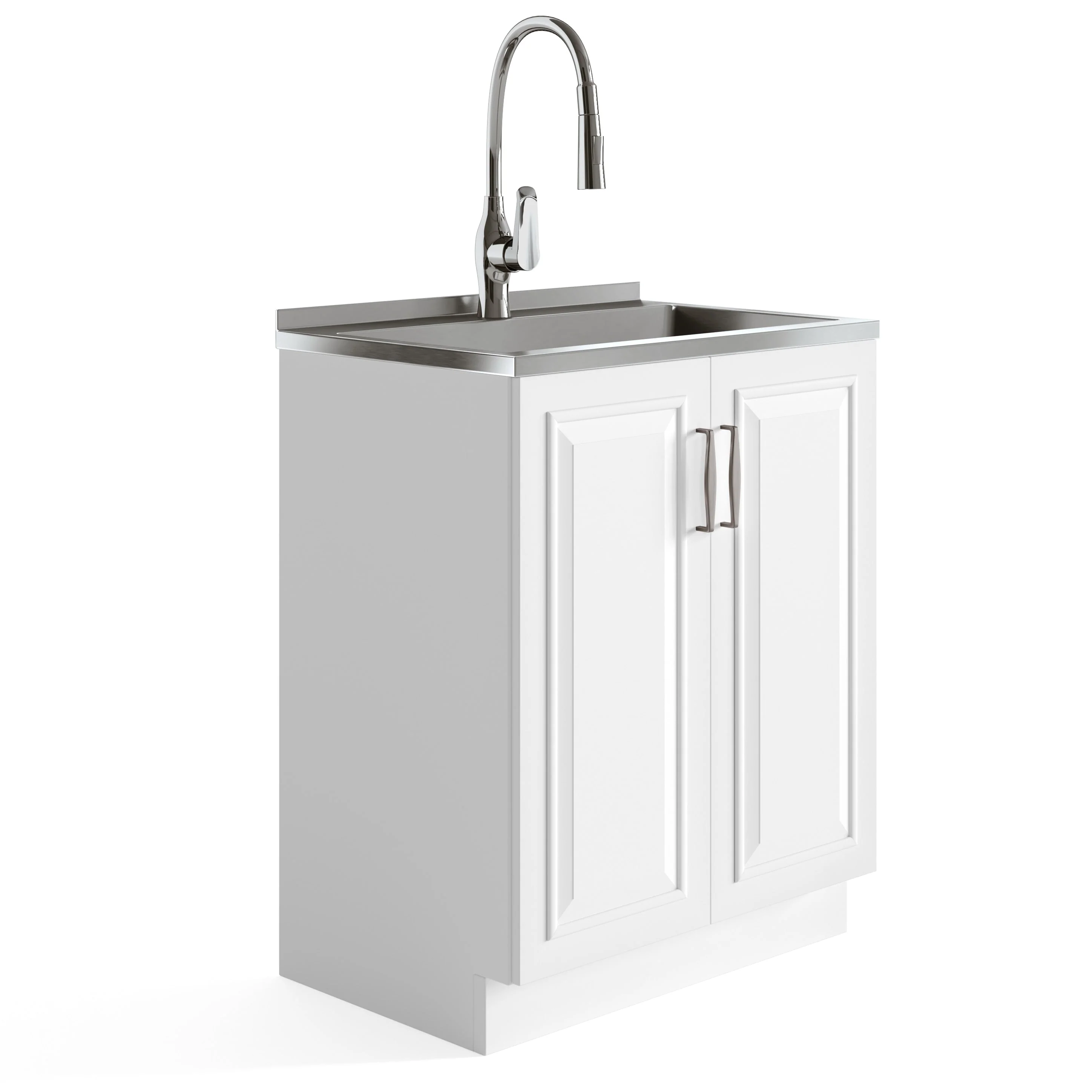 Simpli Home Darwin 27.3" Pure White Freestanding Laundry Sink with Cabinet
