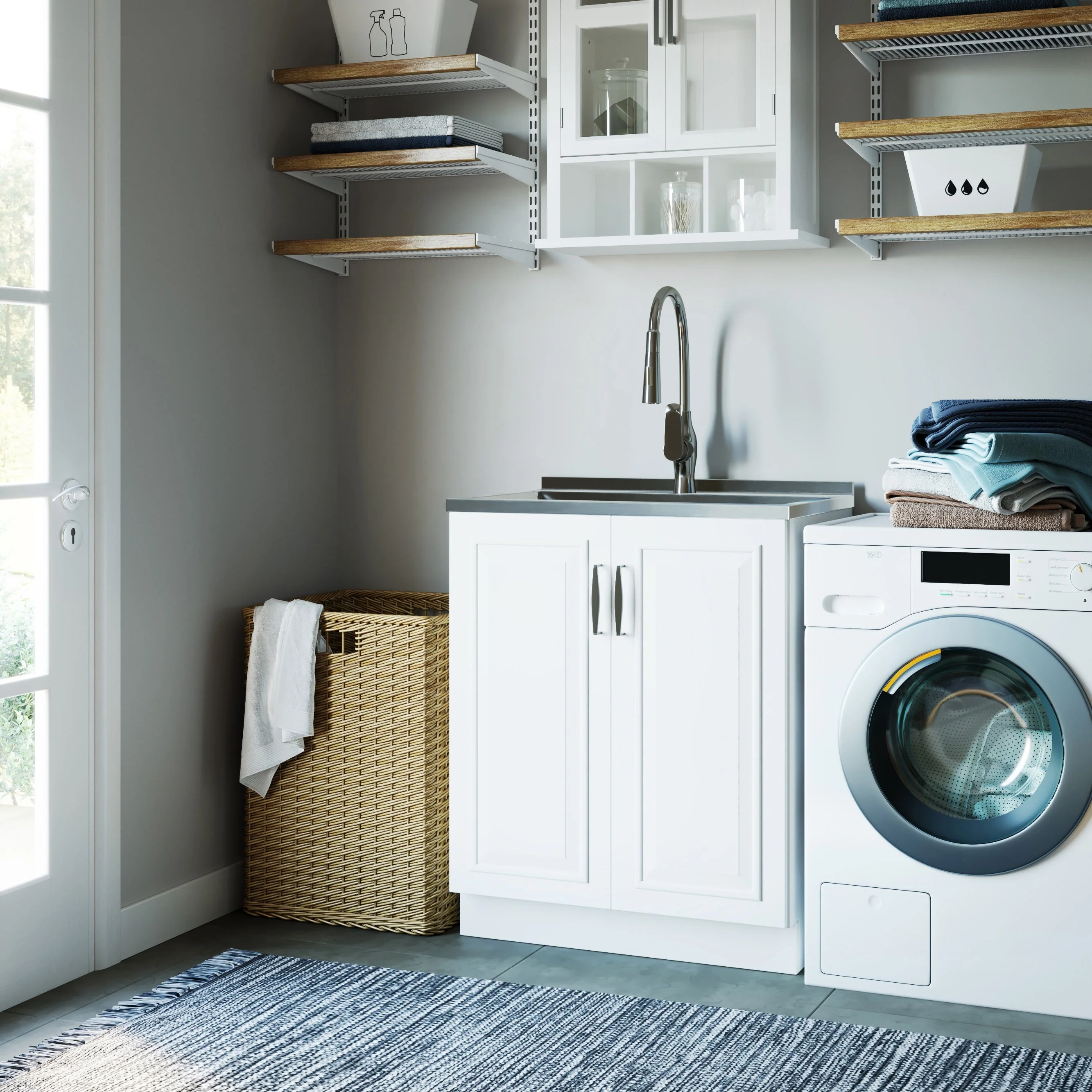 Simpli Home Darwin 27.3" Pure White Freestanding Laundry Sink with Cabinet - Image 9