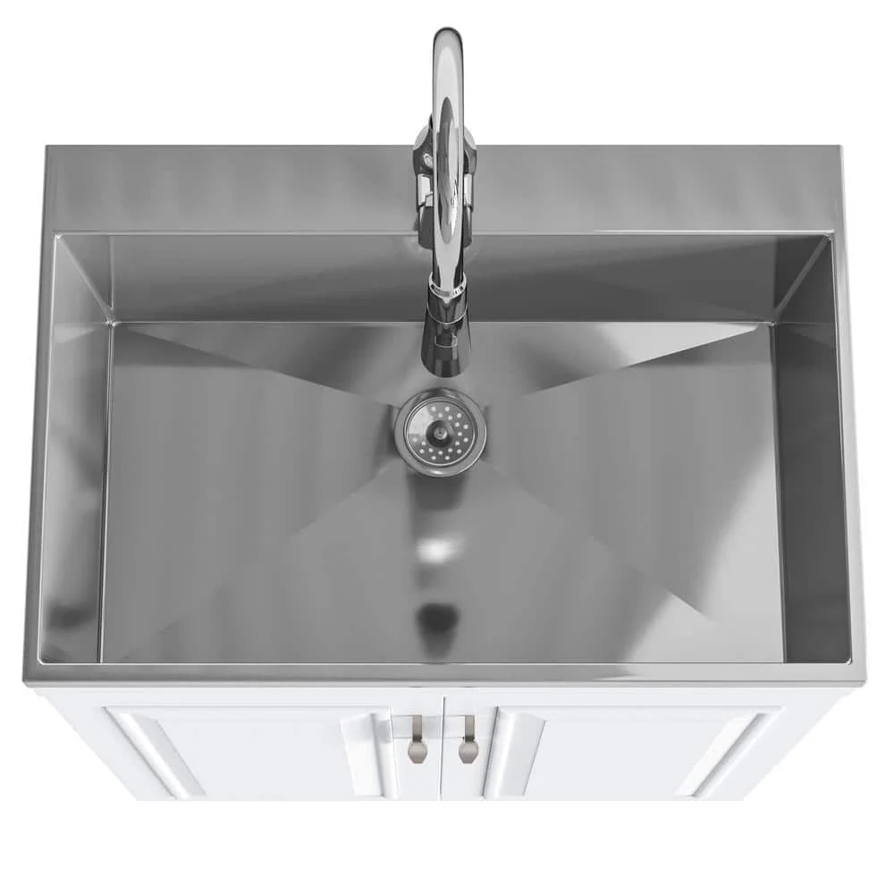 Simpli Home Darwin 28-Inch Utility Sink & Cabinet in White with Stainless Steel Sink - Image 5
