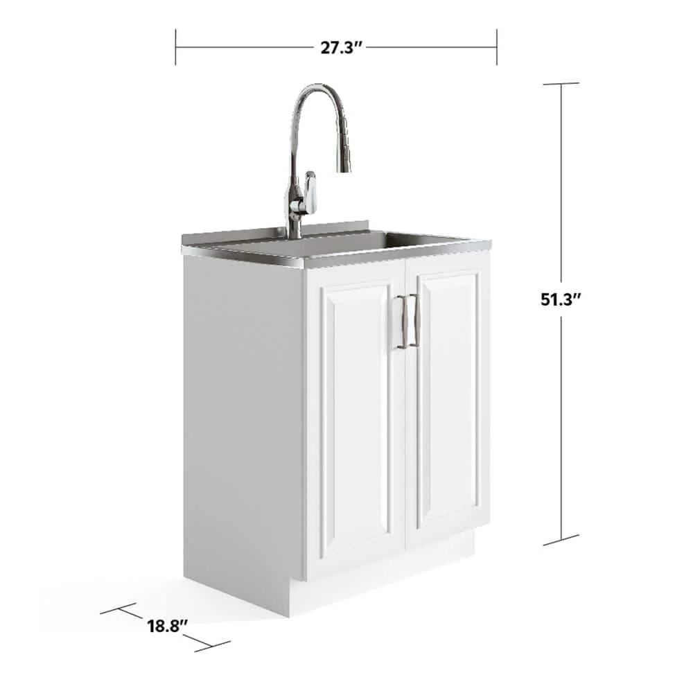 Simpli Home Darwin 28-Inch Utility Sink & Cabinet in White with Stainless Steel Sink - Image 6