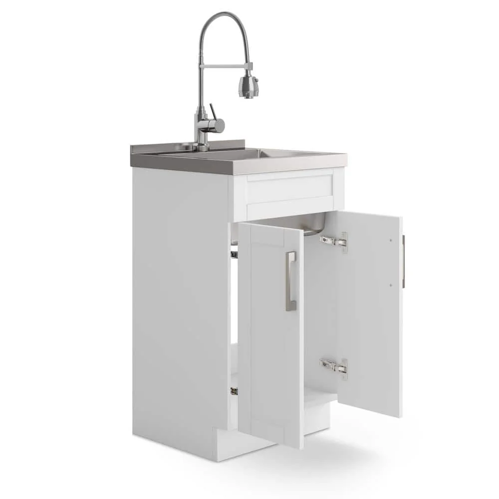 Simpli Home Hennessy 20" All-in-One Utility Laundry Sink with Cabinet in Pure White - Image 3