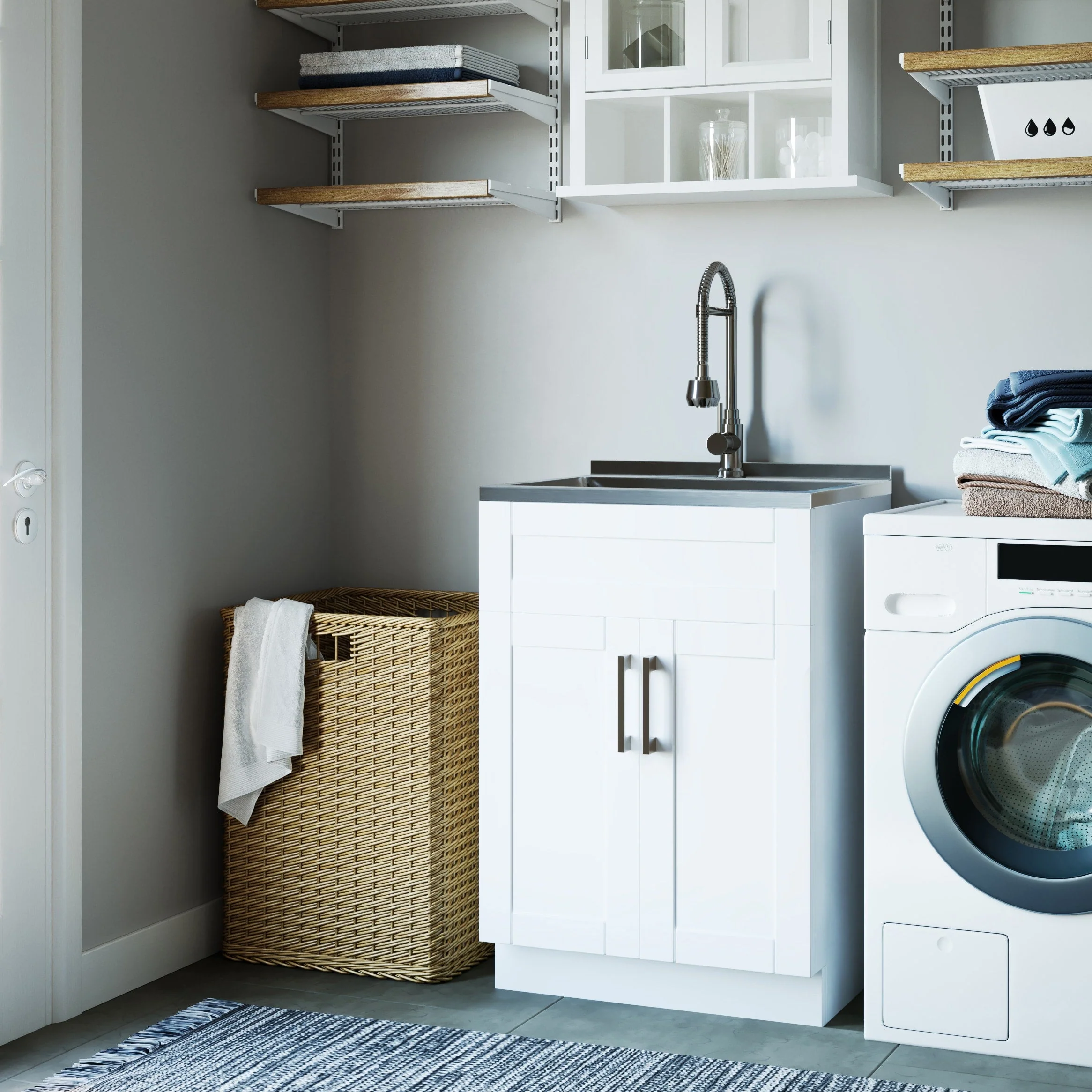 Simpli Home Hennessy 23.6-in Freestanding Laundry Sink with Cabinet - Image 9