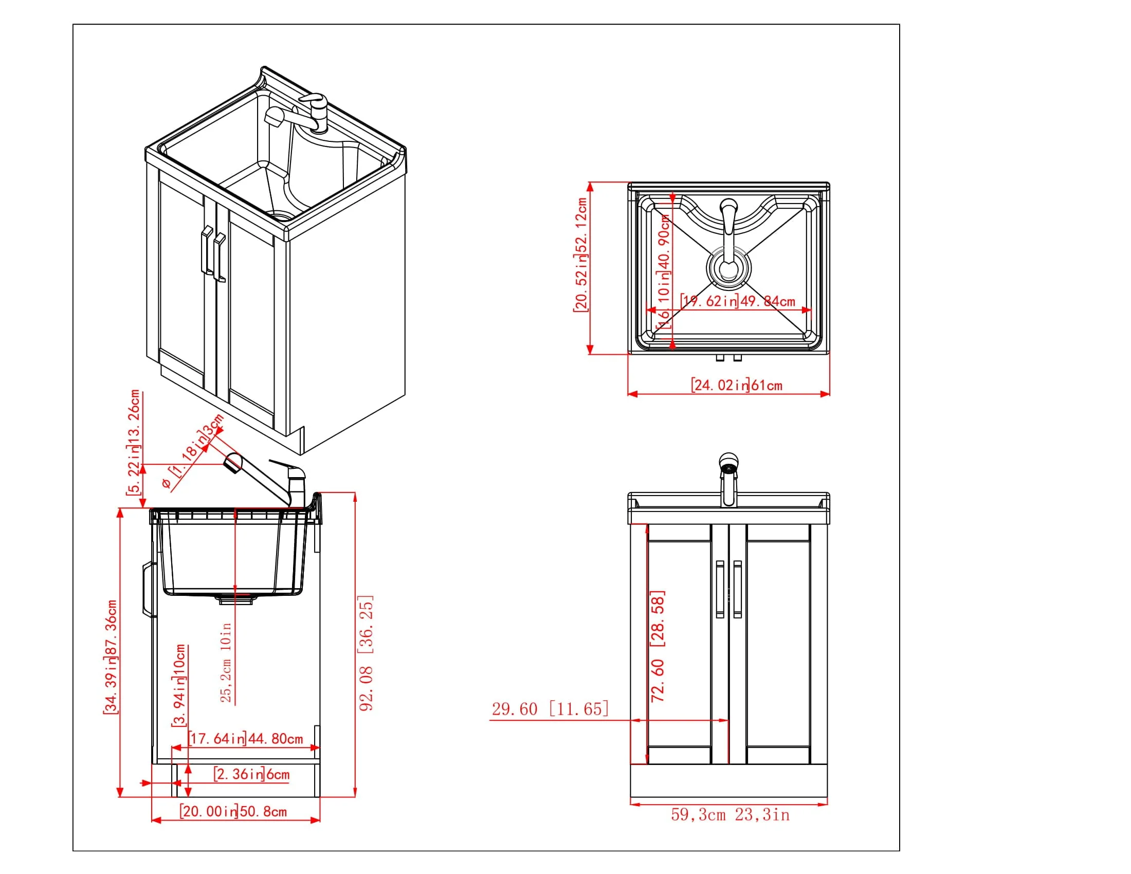 Simpli Home Kyle 23.8-in Freestanding Laundry Sink with Cabinet, Drain, and Faucet - Image 11