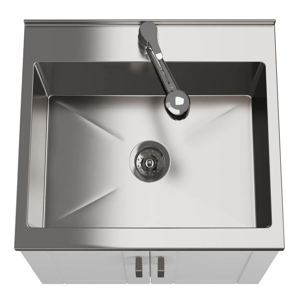 Simpli Home Kyle 24-inch Utility Laundry Sink with Cabinet in Pure White - Image 3