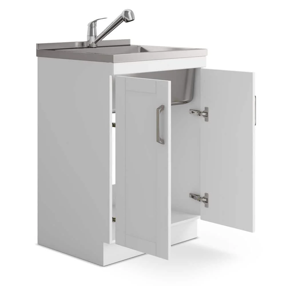 Simpli Home Kyle 24-inch Utility Laundry Sink with Cabinet in Pure White - Image 4