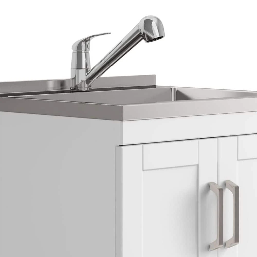 Simpli Home Kyle 24-inch Utility Laundry Sink with Cabinet in Pure White - Image 7