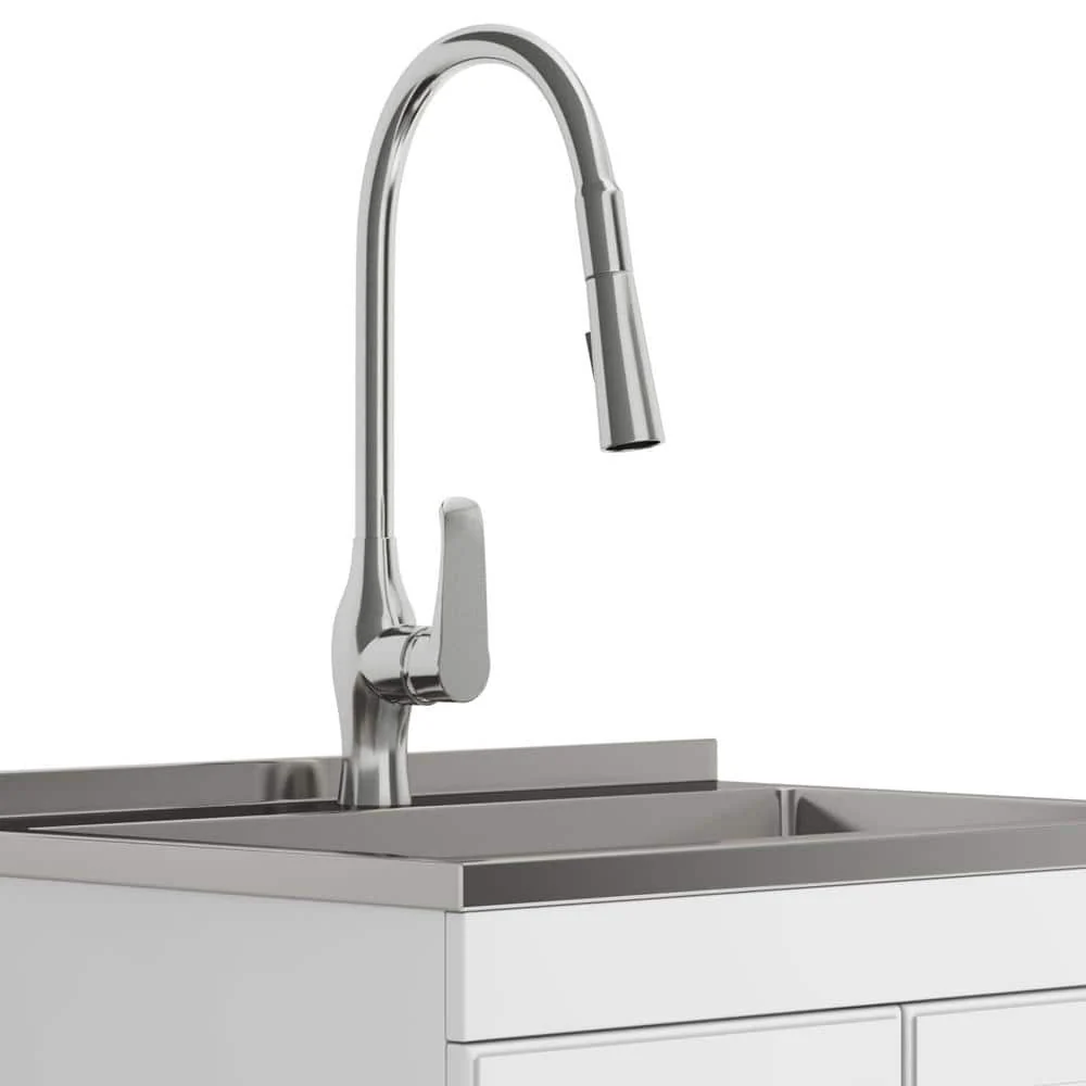 Simpli Home Lawrence All-in-One 28-inch Utility Laundry Sink Cabinet, Pure White - Image 6