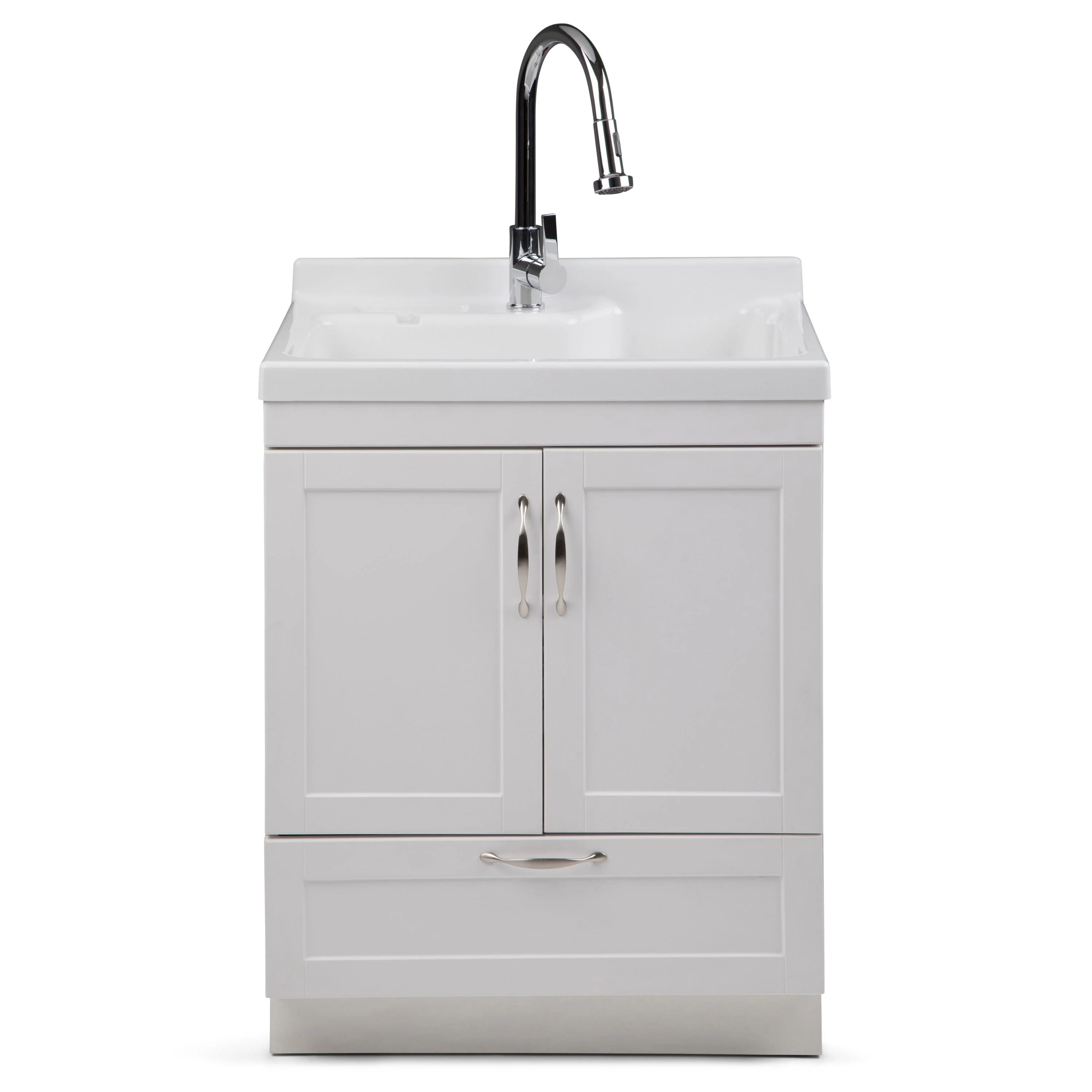 Simpli Home Maile 28" Freestanding Pure White Laundry Sink with Cabinet and Faucet - Image 2