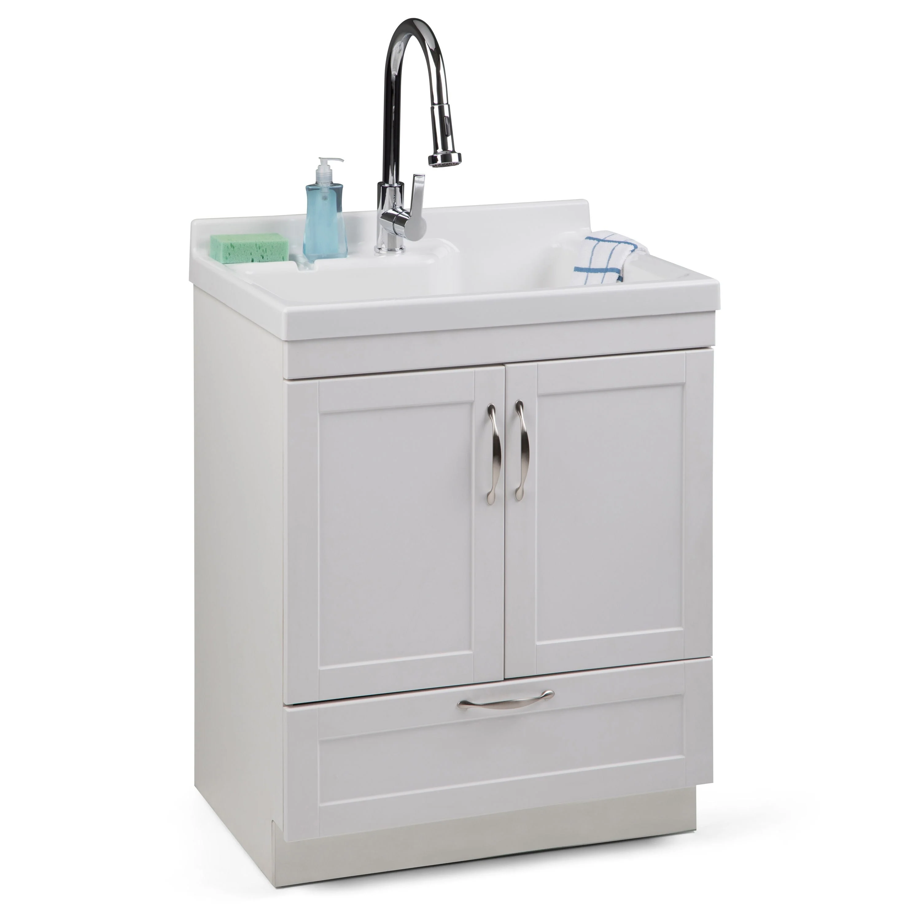 Simpli Home Maile 28" Freestanding Pure White Laundry Sink with Cabinet and Faucet - Image 9