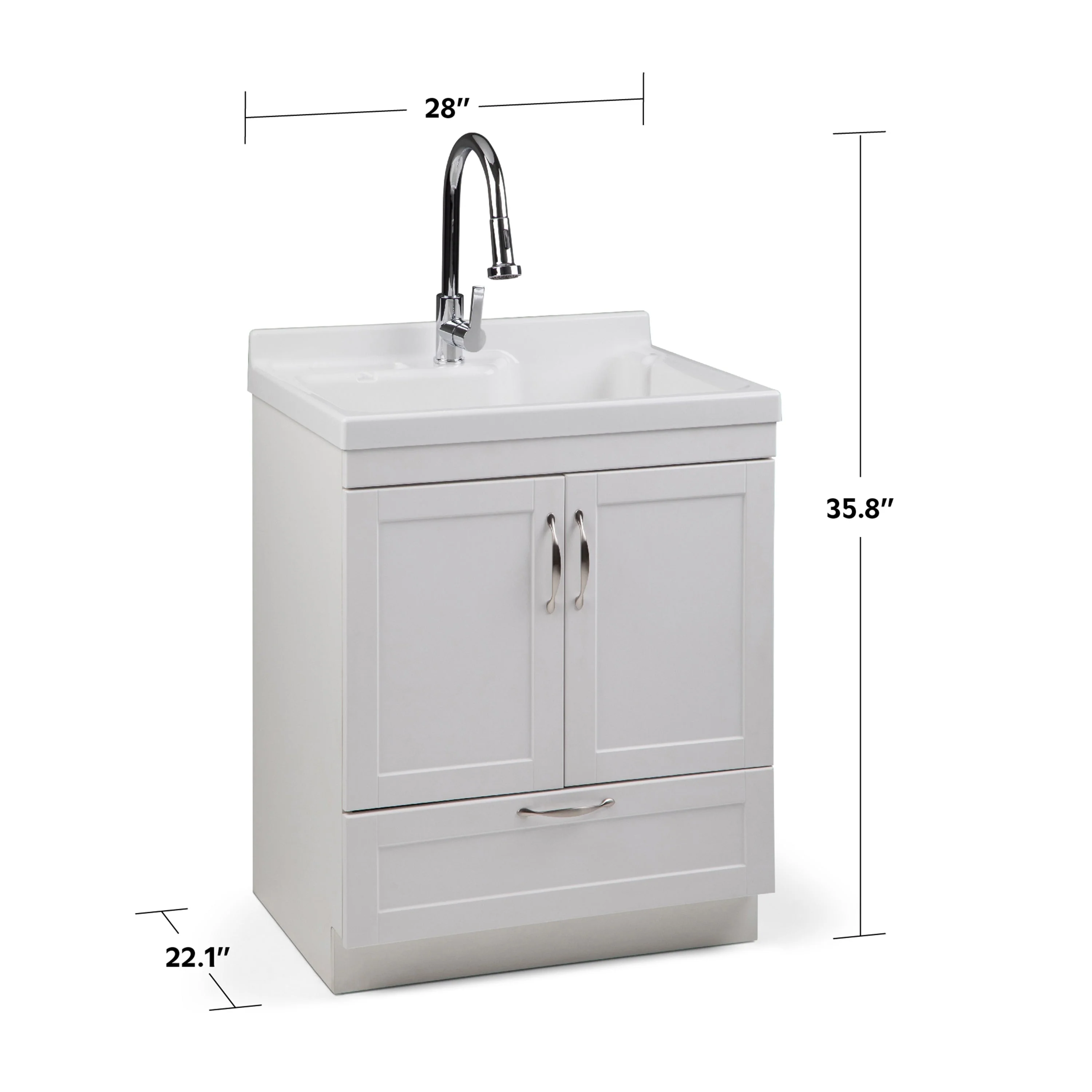 Simpli Home Maile Freestanding Pure White Laundry Sink with Cabinet, Drain, and Faucet - Image 10