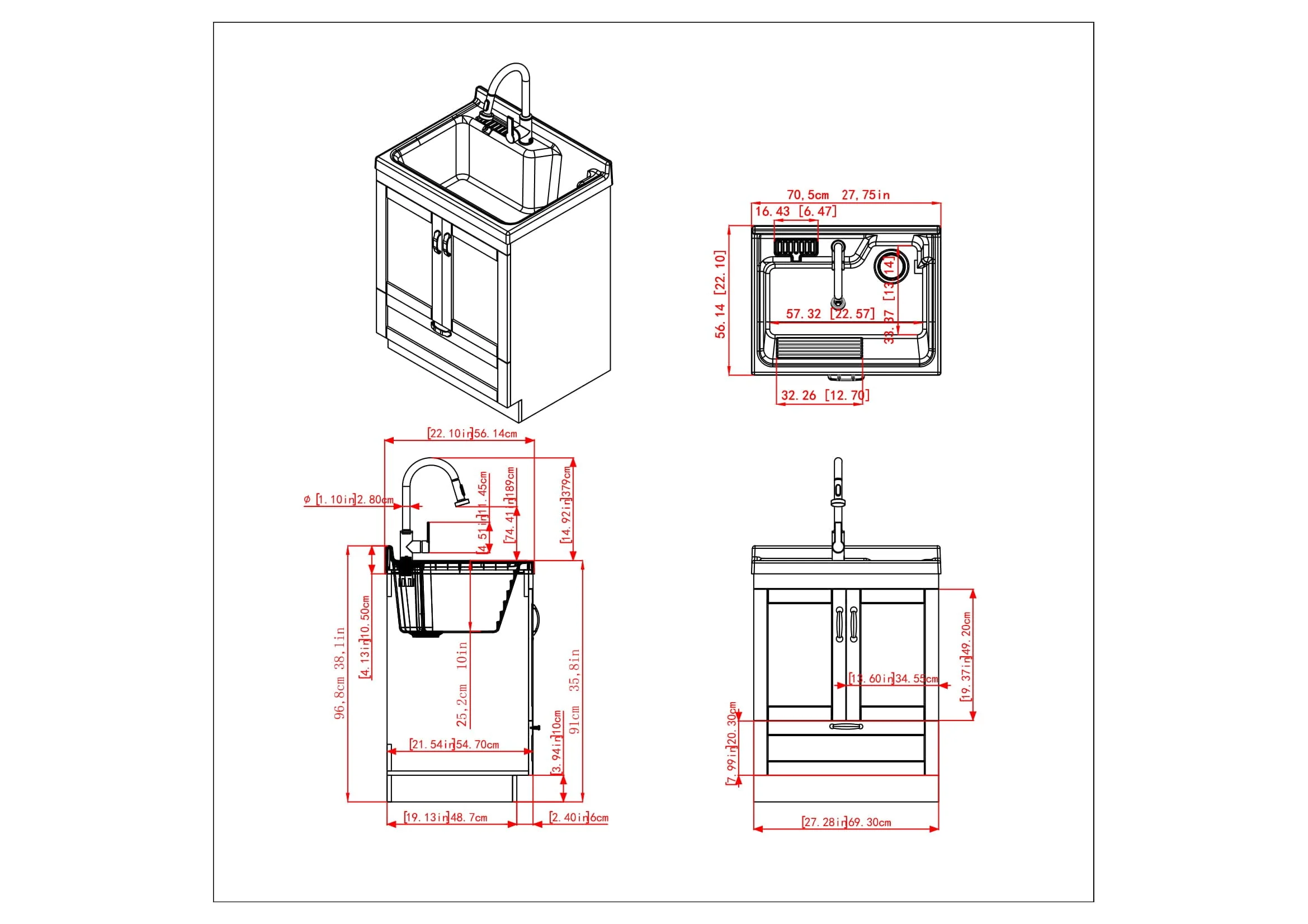 Simpli Home Maile Freestanding Pure White Laundry Sink with Cabinet, Drain, and Faucet - Image 11