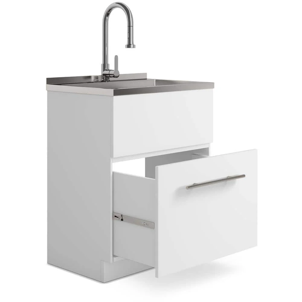 Simpli Home Metro 28-Inch Utility Laundry Sink with Cabinet in Pure White - Image 3