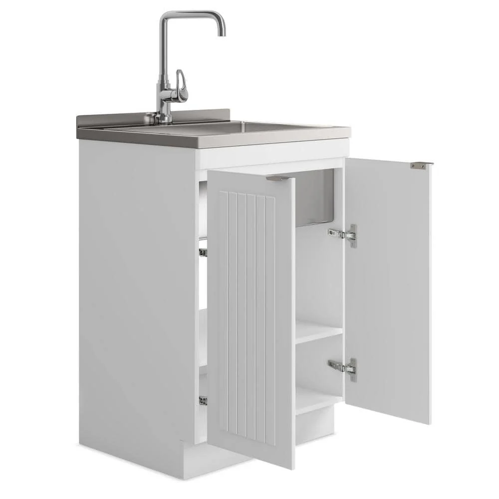 Simpli Home Murphy All-In-One 24 in. Utility Laundry Sink with Cabinet in Pure White - Image 3