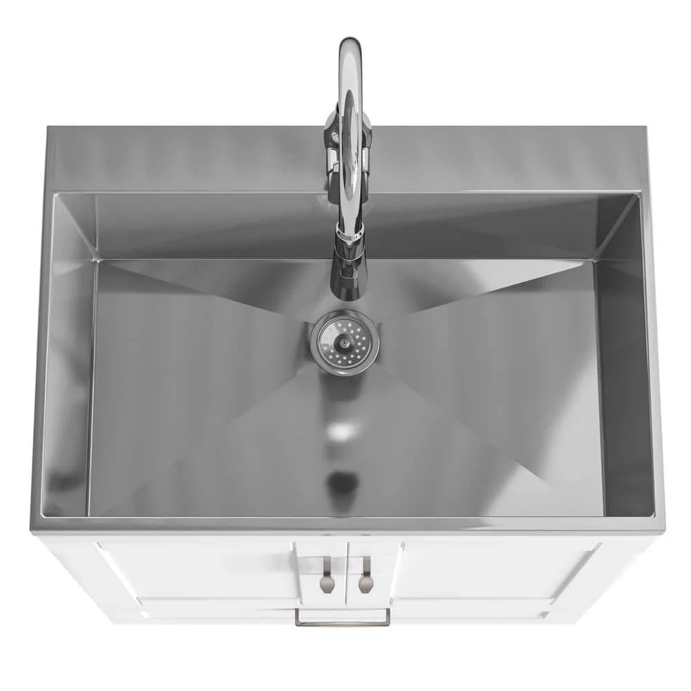 Simpli Home Reed All-in-One 28 in. Utility Laundry Sink with Cabinet in Pure White - Image 4
