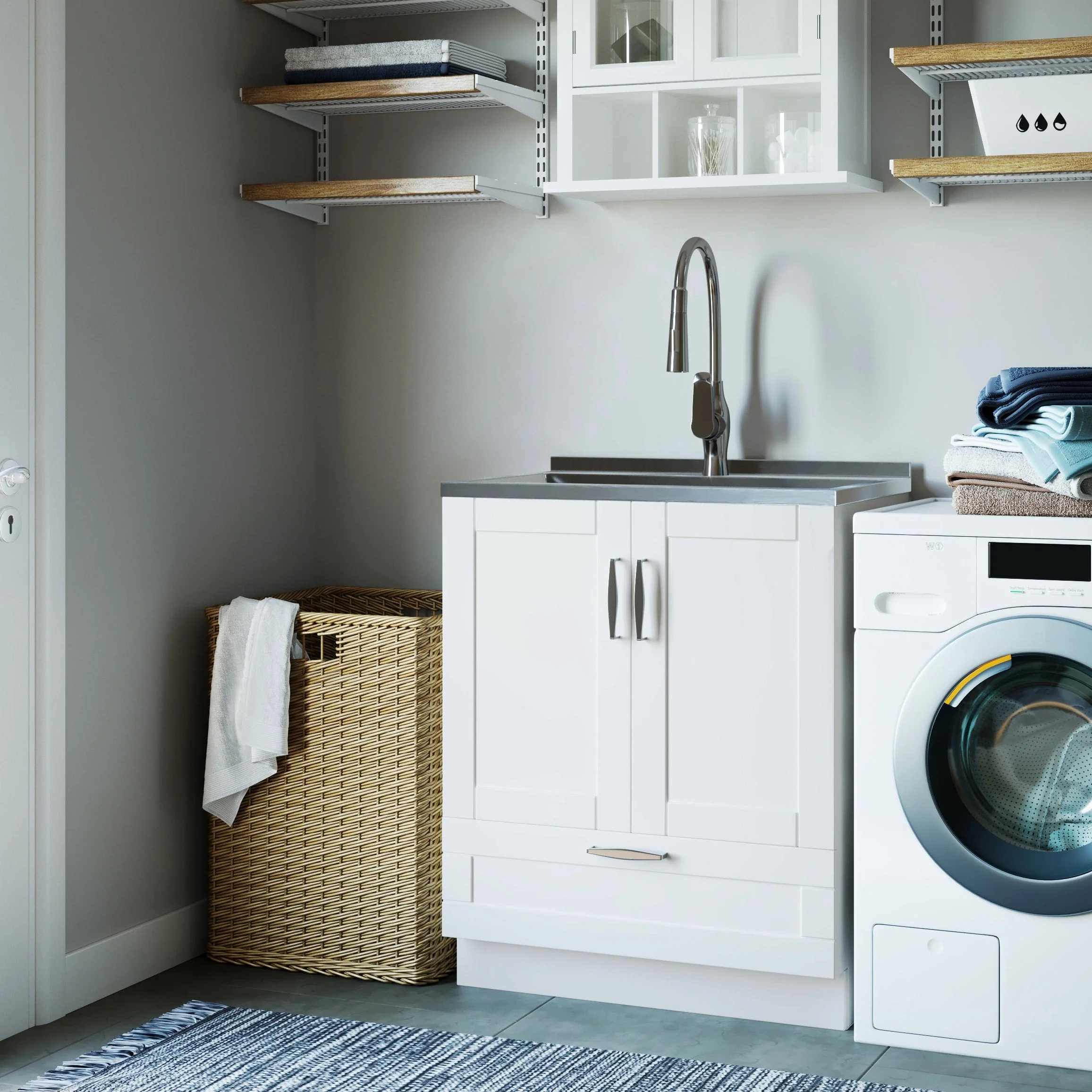 Simpli Home Reed Freestanding Laundry Sink with Cabinet, Drain, and Faucet - Image 6